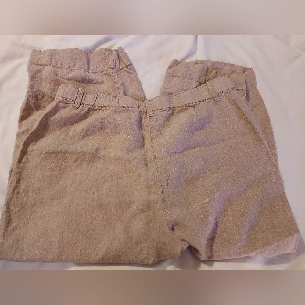 J. Jill Love Linen Women's Tan Wide Leg Flowy Cropped Pants - Picture 9 of 9